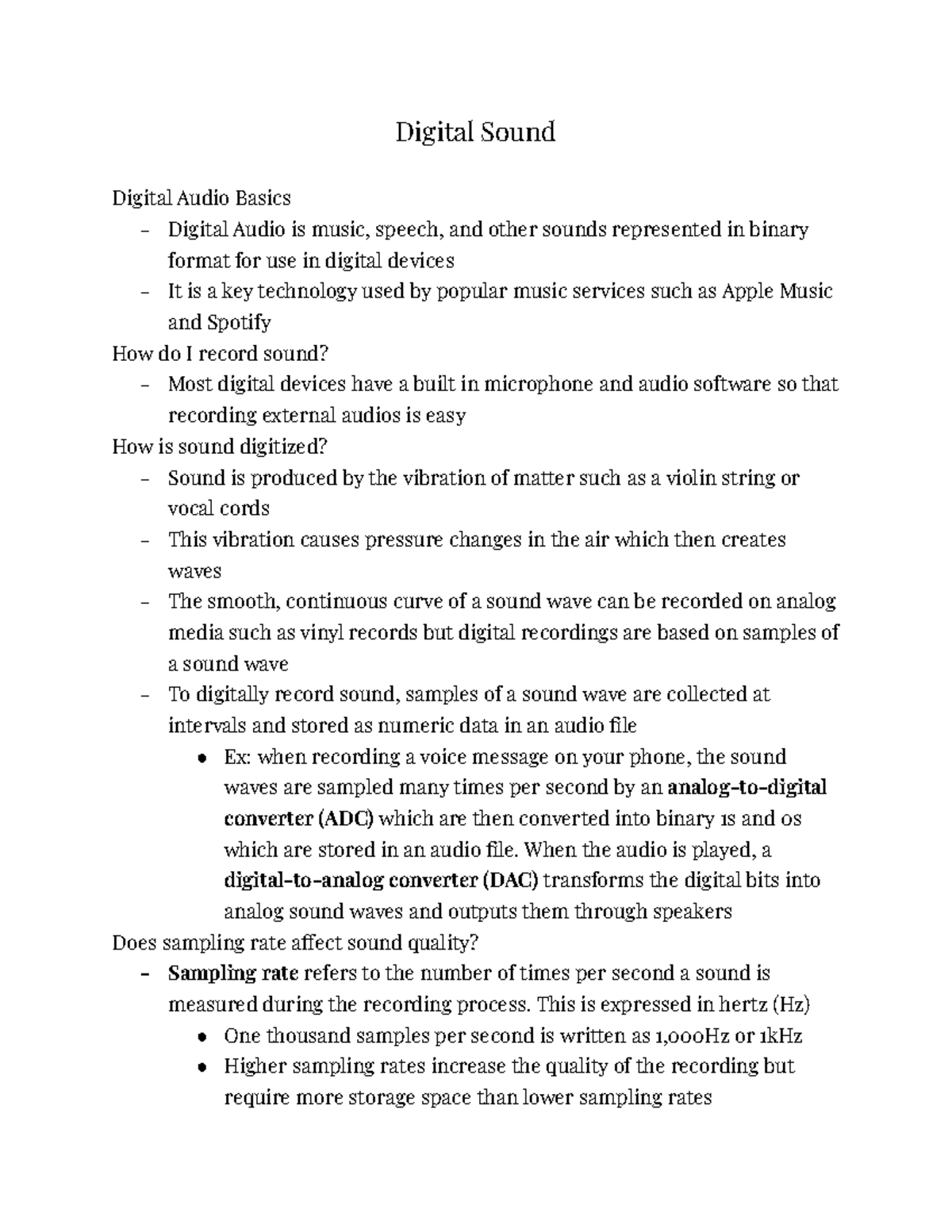 Module 1 Digital Sound Digital Sound Digital Audio Basics Digital