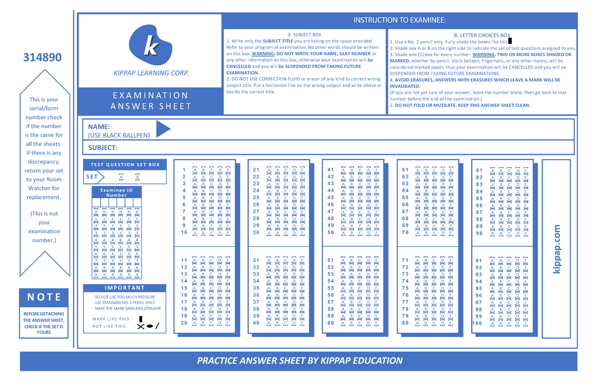 Kippap Answer Sheet - This is your serial/form number check if the ...