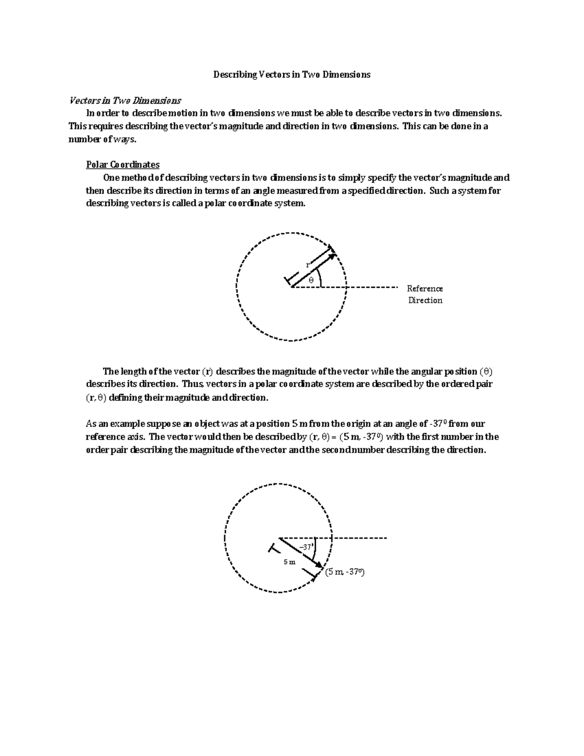 Describing Vectors in Two Dimensions - Describing Vectors in Two ...