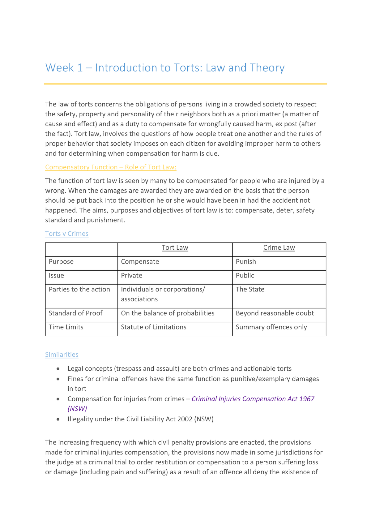 Ontroduction To Torts Law And Theory - Week 1 – Introduction To Torts ...