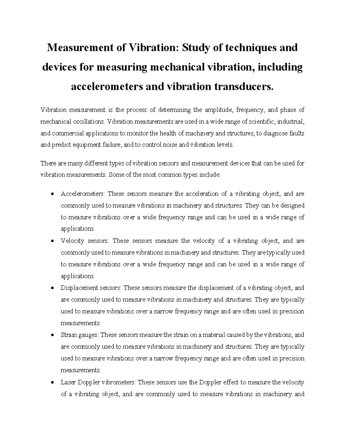 Measurement of Vibration - Vibration measurement is the process of ...