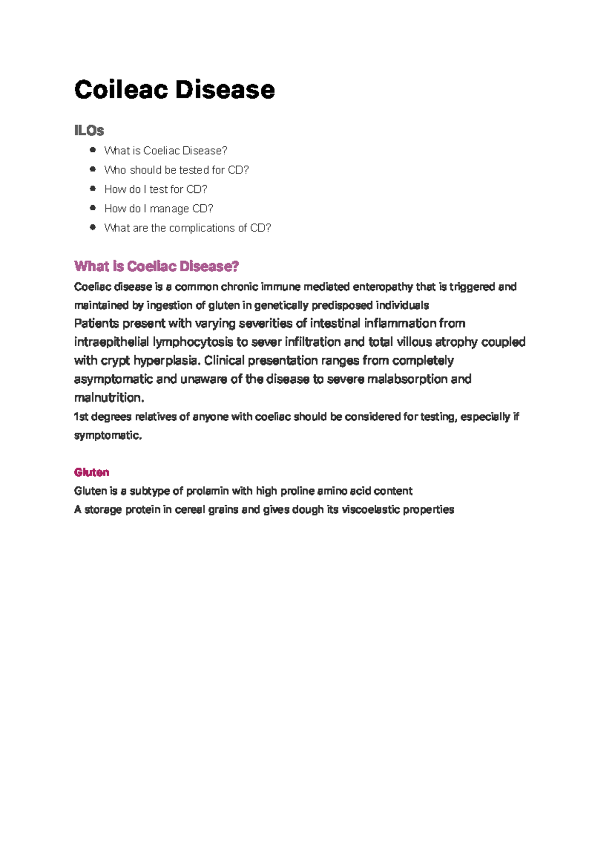 Coileac Disease - C o i l e a c D i s e a s e ILOs What is Coeliac ...