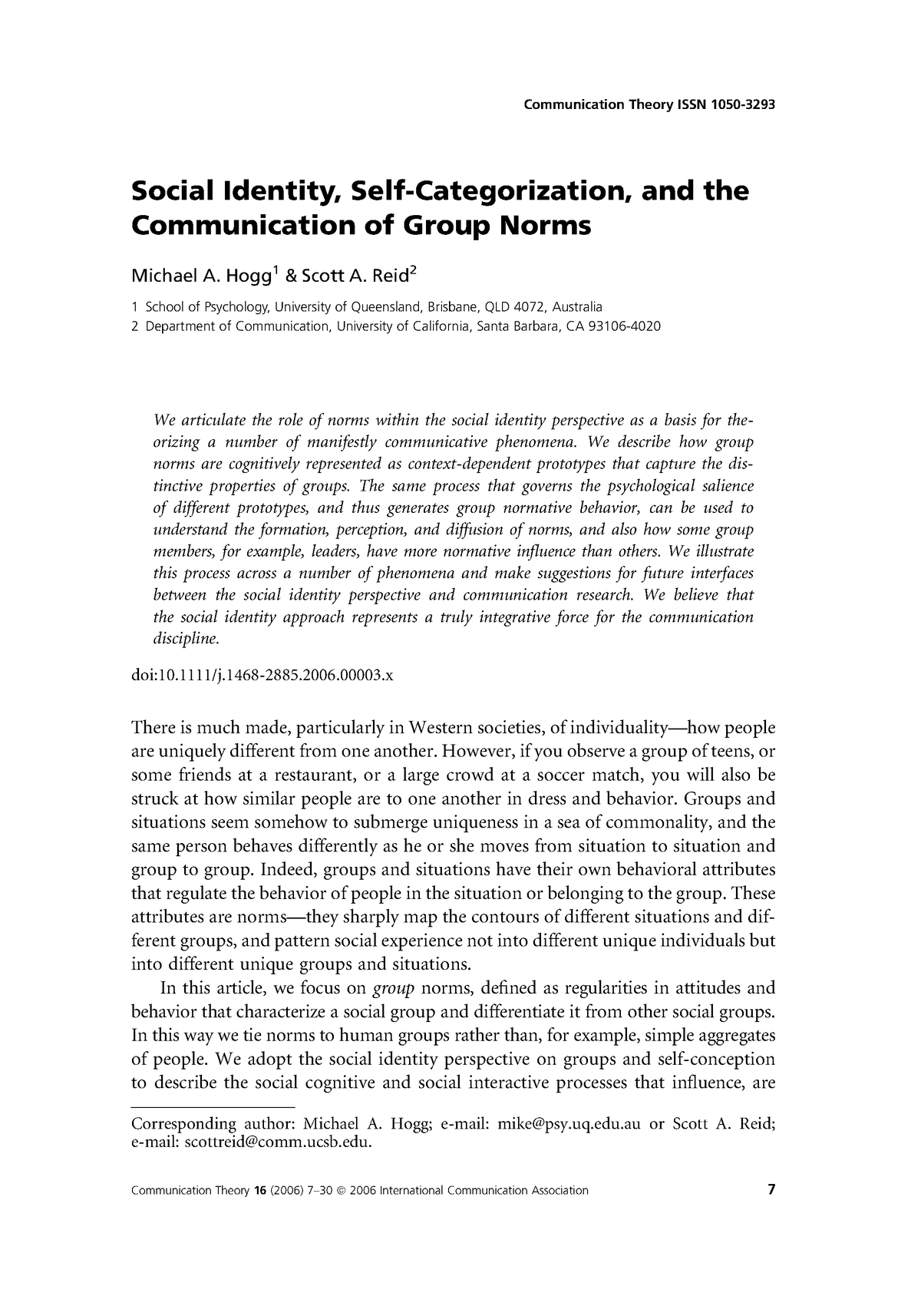 Hogg Social Identity Categorization And Group Norms - Social Identity ...