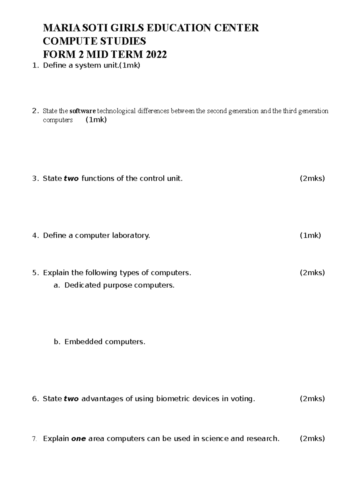 Mid term f2 term3 2022 - introduction to computers - MARIA SOTI GIRLS ...