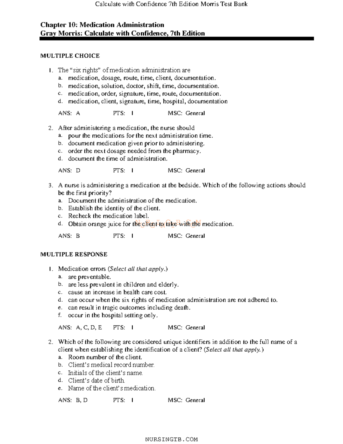 Nursing School Fundamentals Practice - NURSINGTB Chapter 10: Medication ...