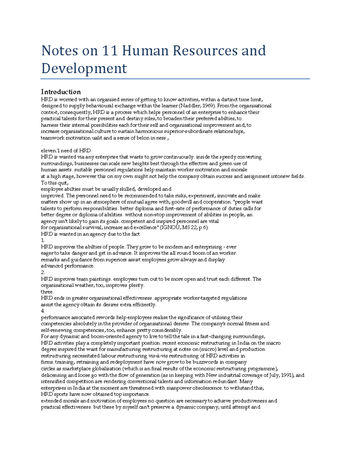 Notes on 11 Human Resources and Development - Notes on 11 Human ...