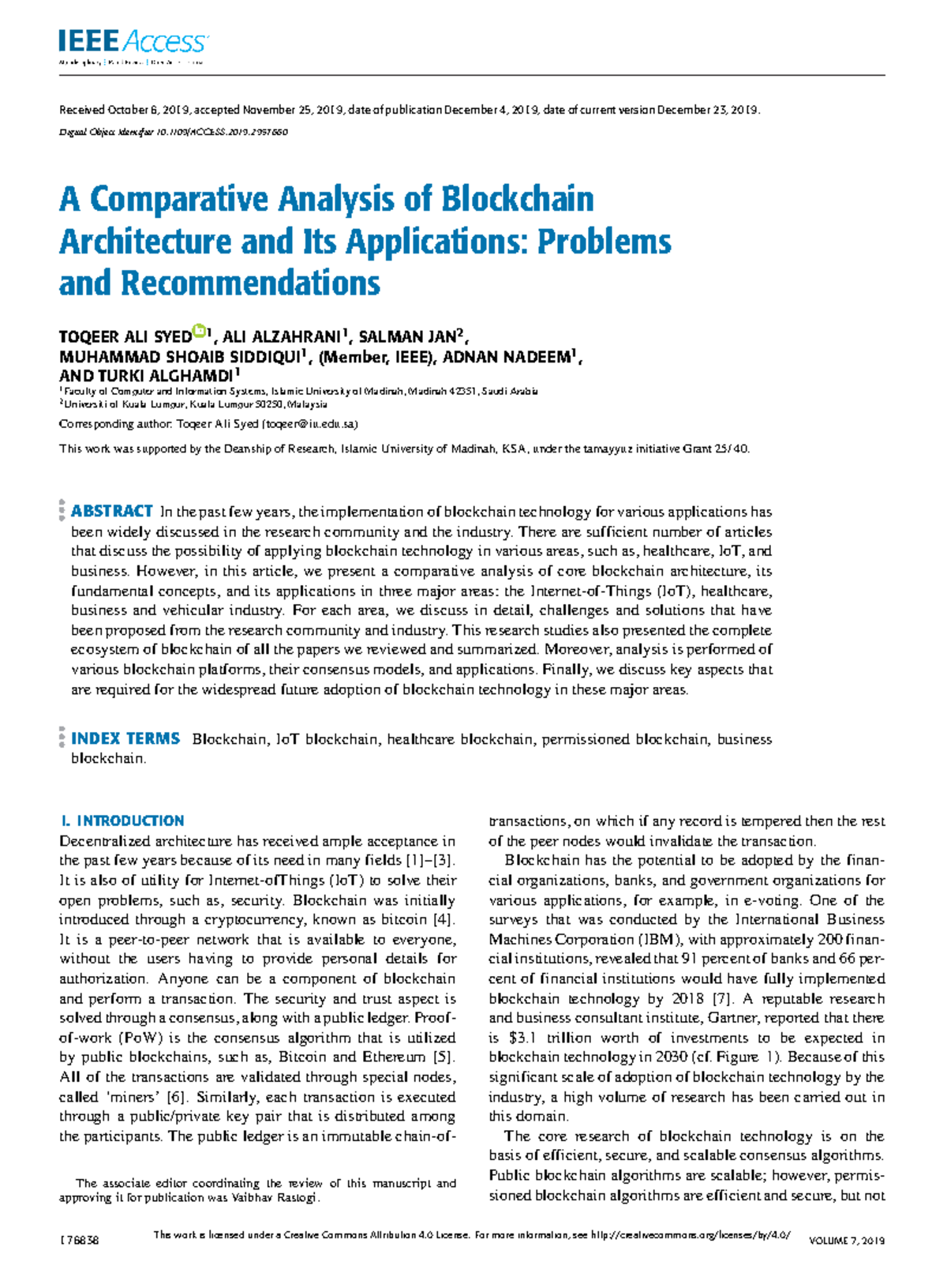 A Comparative Analysis of Blockchain Architecture and its Applications ...