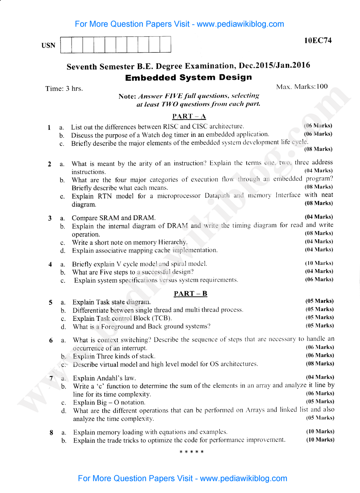 embedded system and vtu question paper USN LOEC F;, l; itiitx {*iir c