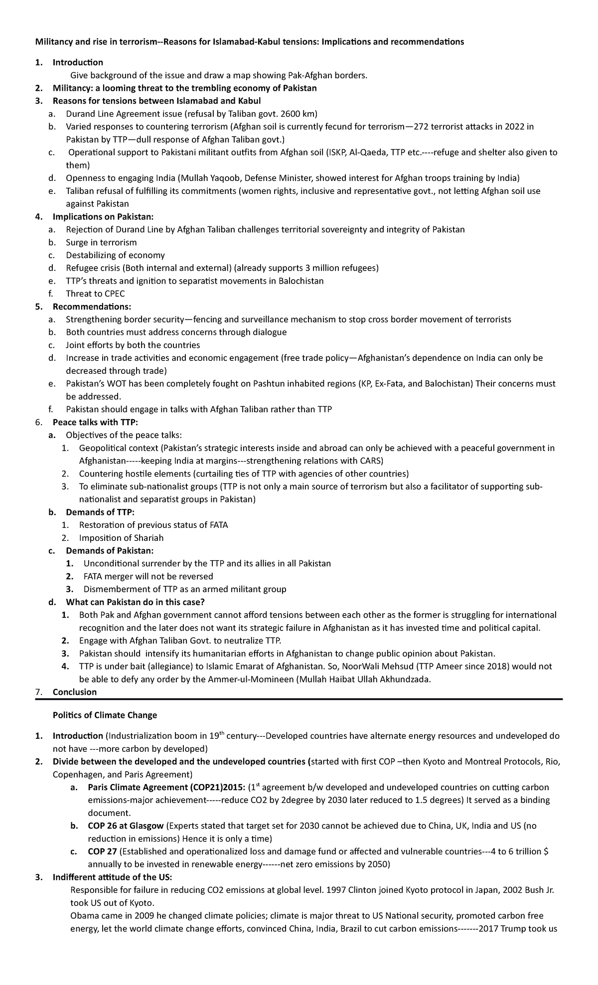 Pak Affairs questions Outline for CSS and PMS Militancy and rise in