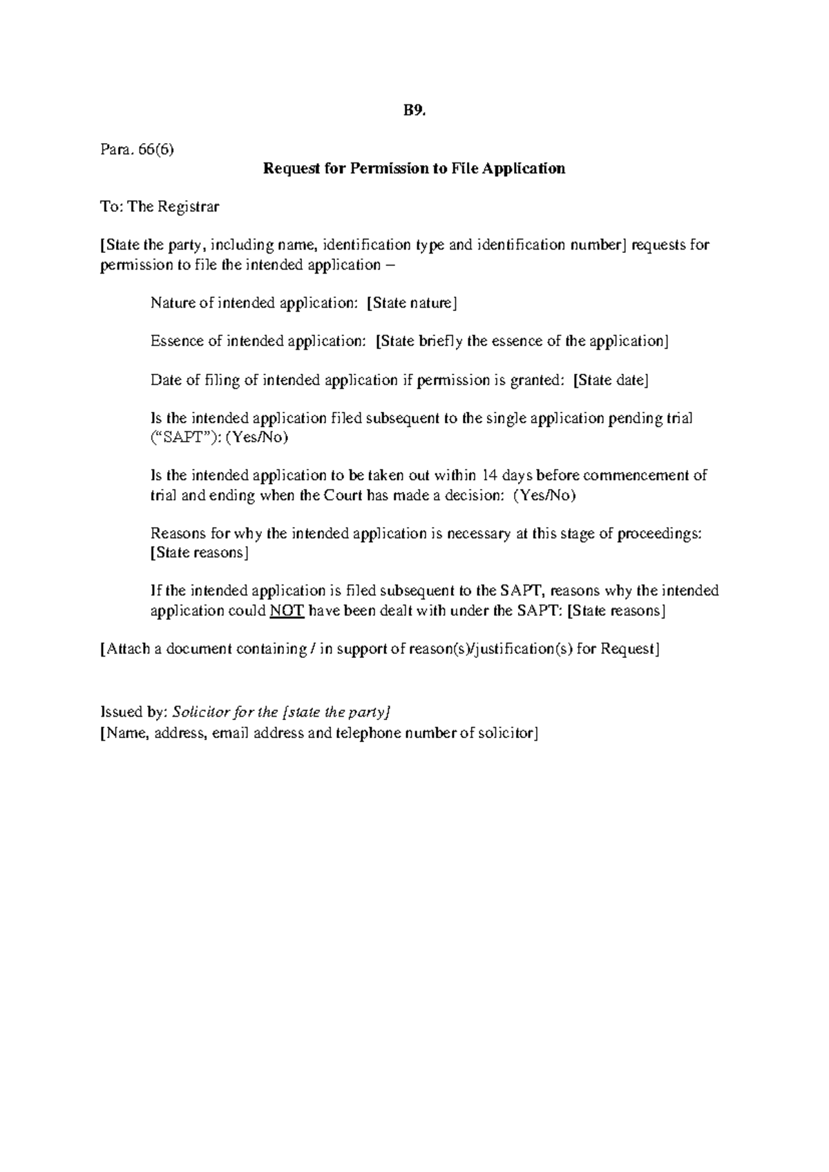 Supct new PDs (Appendix B - Form 9) - B 9. Para. 66 (6) Request for ...