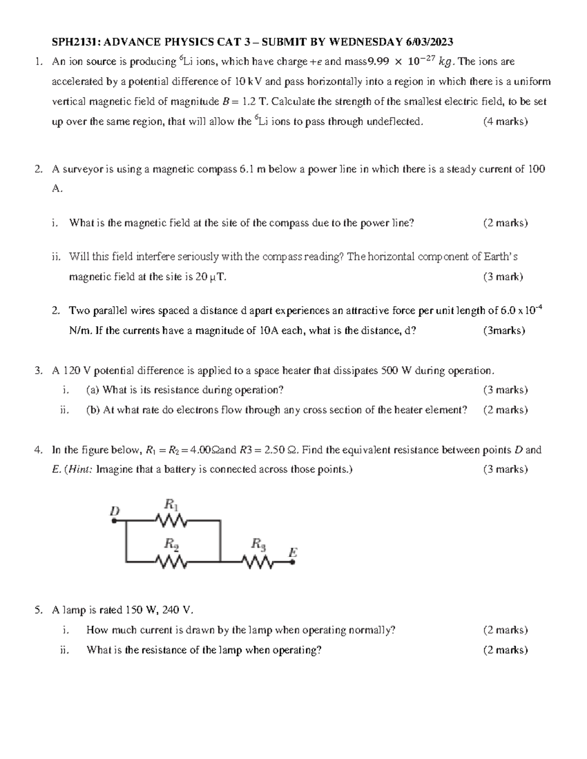 SPH2131 - Advance Physics TAKE AWAY CAT 3 - SPH2131: ADVANCE PHYSICS ...