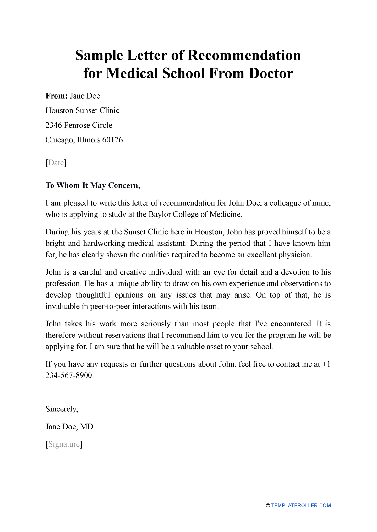 E - recomendacion - Sample Letter of Recommendation for Medical School ...