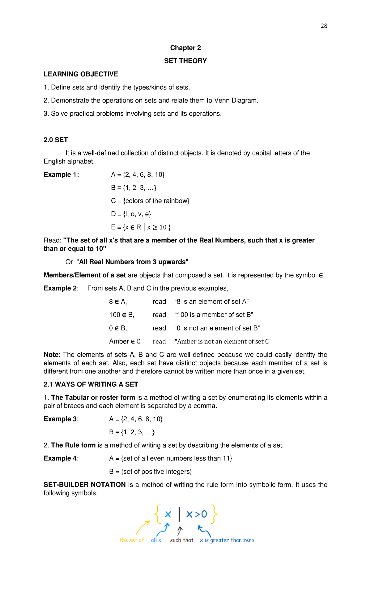 Chapter 2 Set Theory - LEARNING OBJECTIVE 1. Define Sets And Identify ...