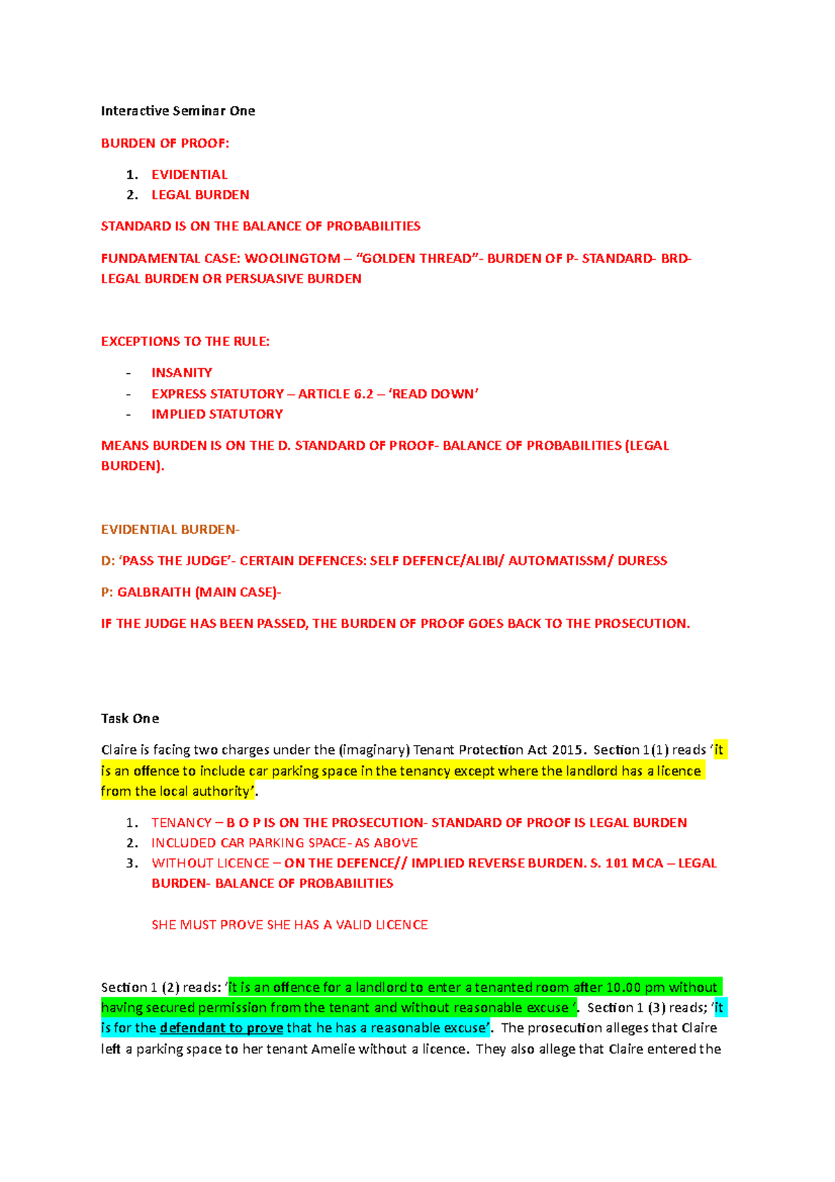 Interactive Seminar One- LAW IN Evidence - 456Z8004 - MMU - Studocu