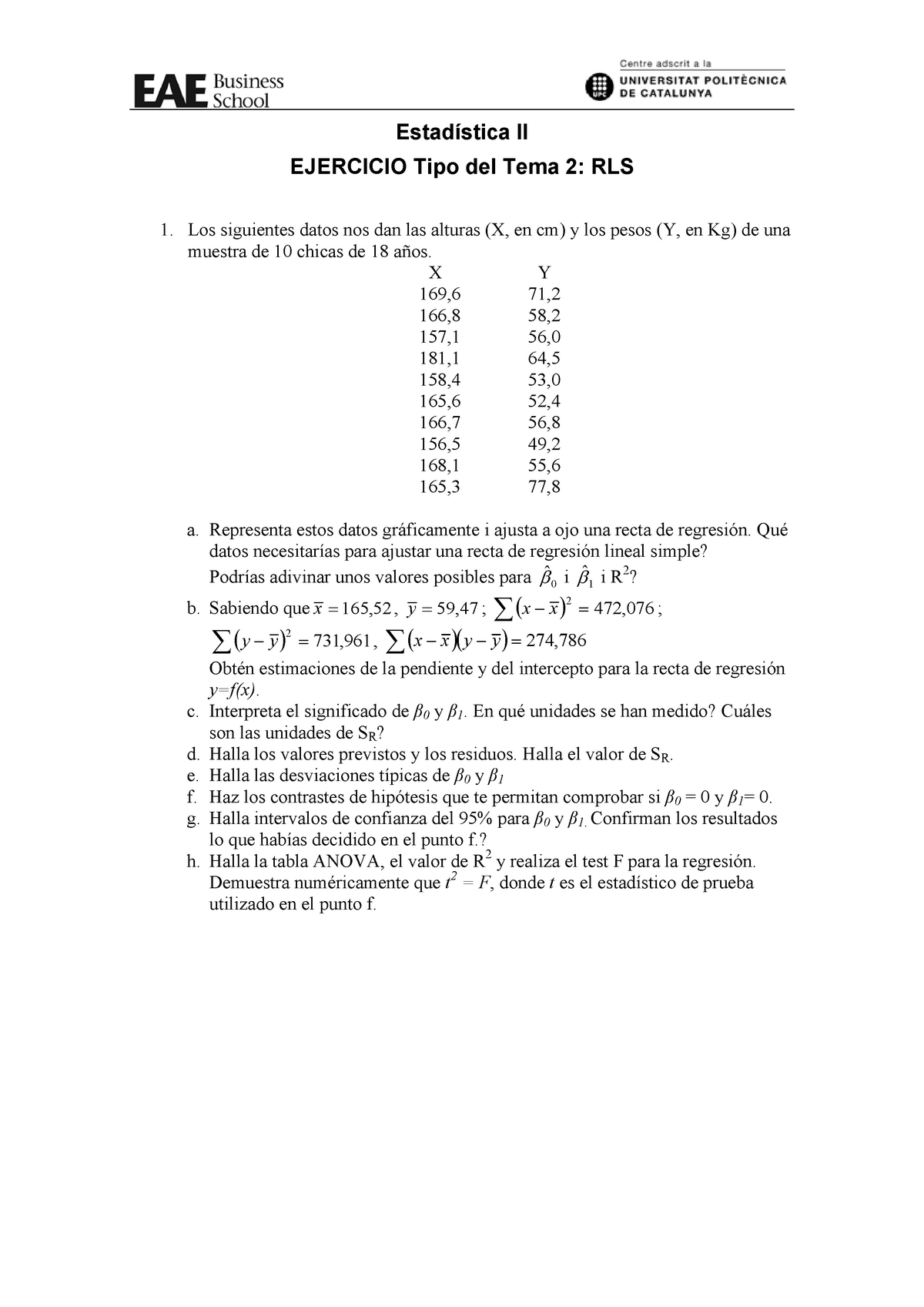 2rls Ejercicio Resuelto Estadística 2 Upc Studocu