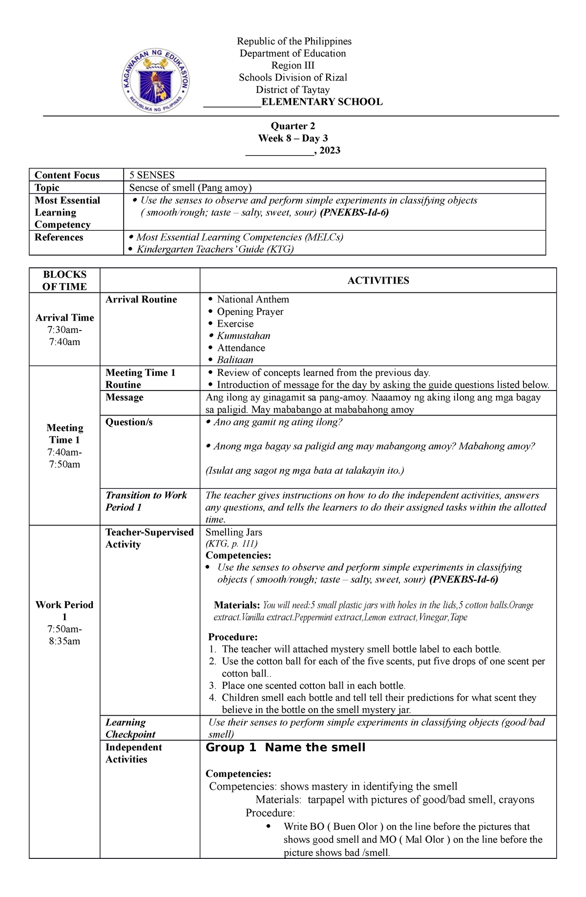 CO Lesson Plan Q2 Week 8 Day 3 - Republic of the Philippines Department ...