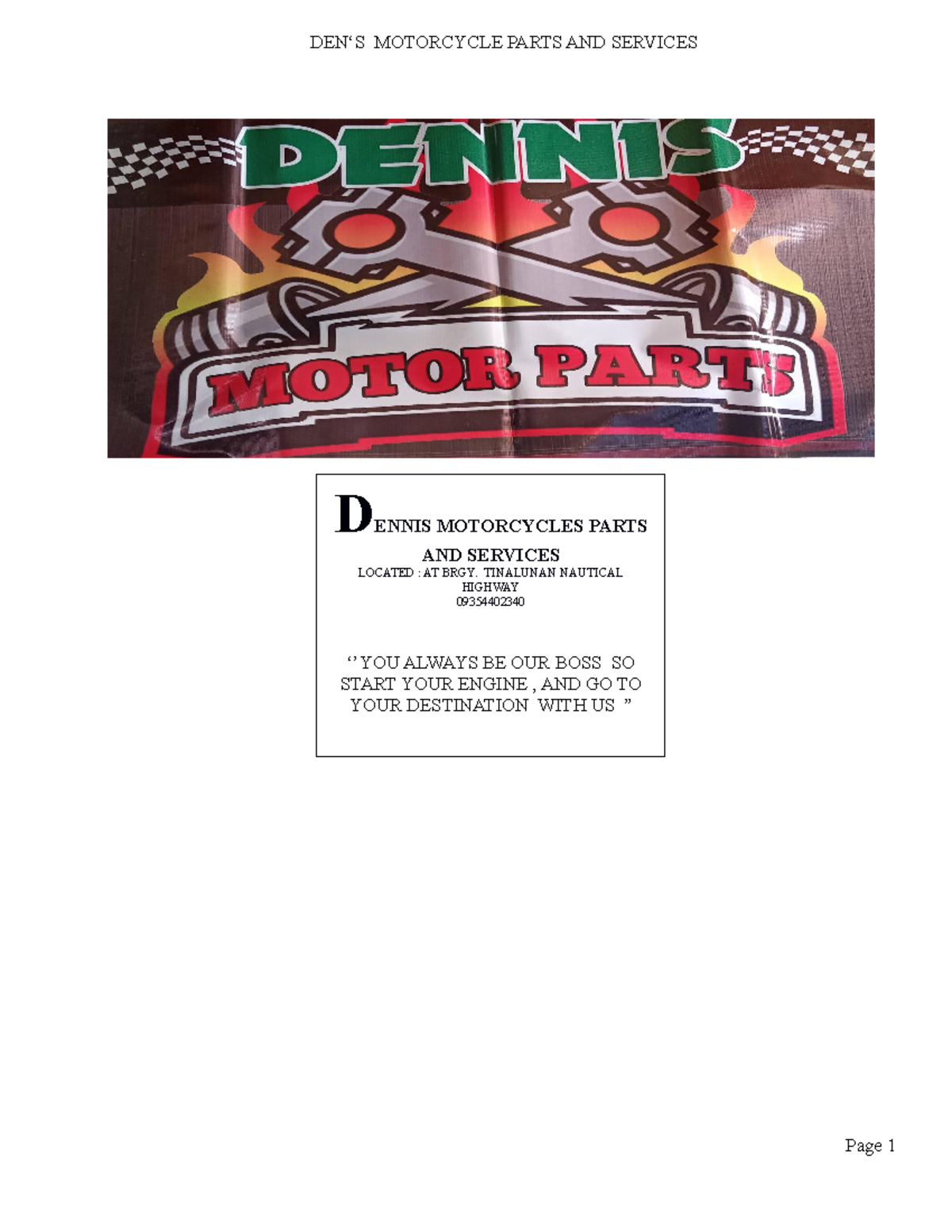 Motorcycle shop business plan - DEN‘S MOTORCYCLE PARTS AND SERVICES ...