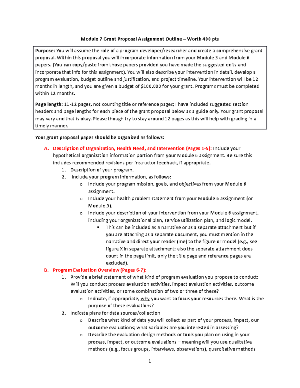 Module 7 Grant Proposal Assignment Outline Within This Proposal You