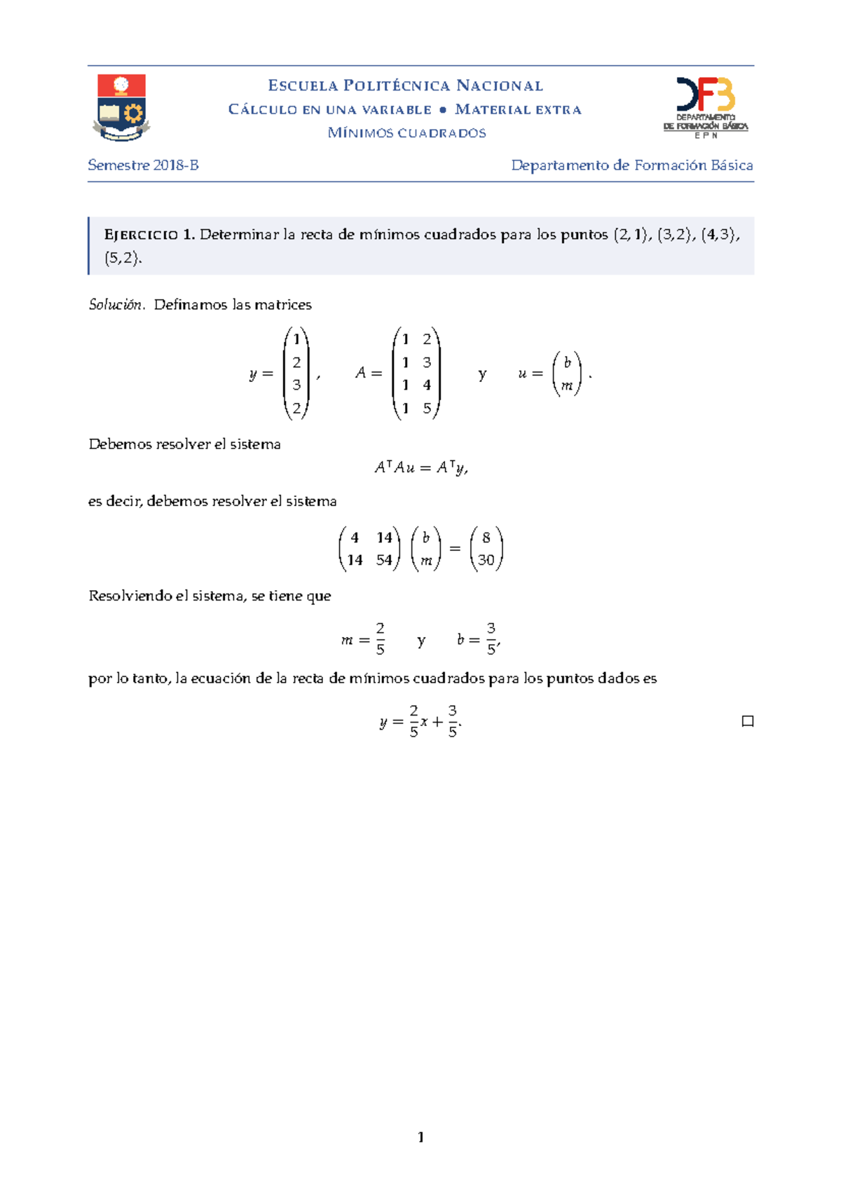 04 Mínimos Cuadrados - Ejercicios Extras - Algebra Lineal - E SCUELA P ...