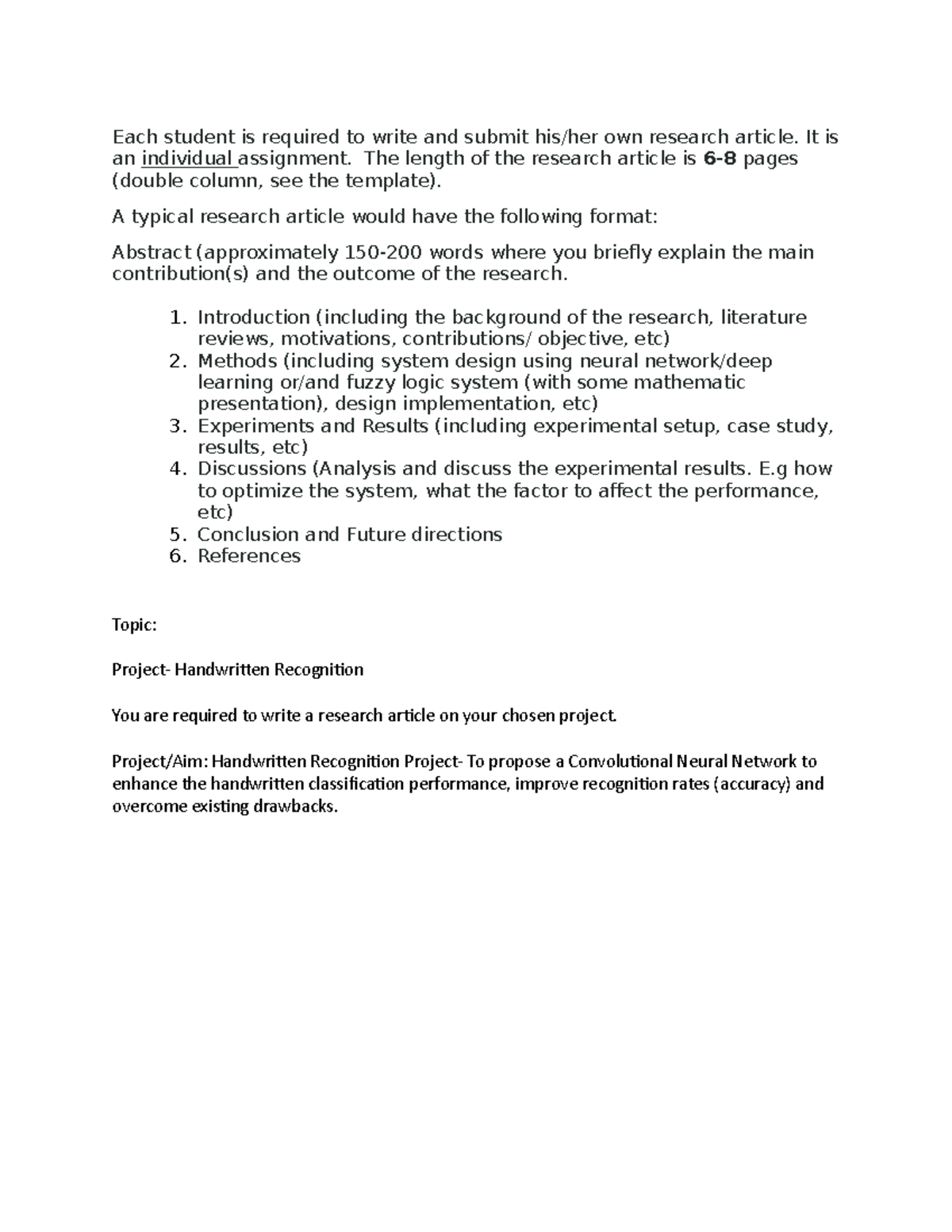 Major Project Assignment - Each student is required to write and submit ...
