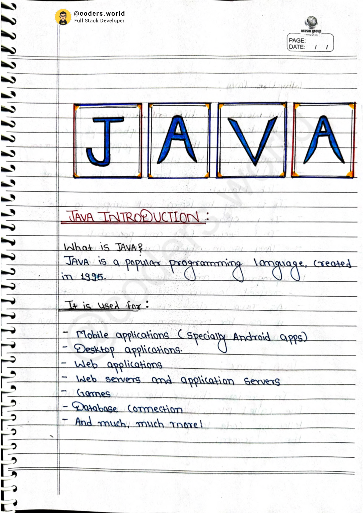 Complete JAVA Notes - Easy to learn - Full Stack Developer ocean group ...