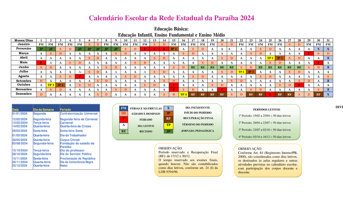 Calendário Escolar 2024 Calendário Escolar Da Rede Estadual Da