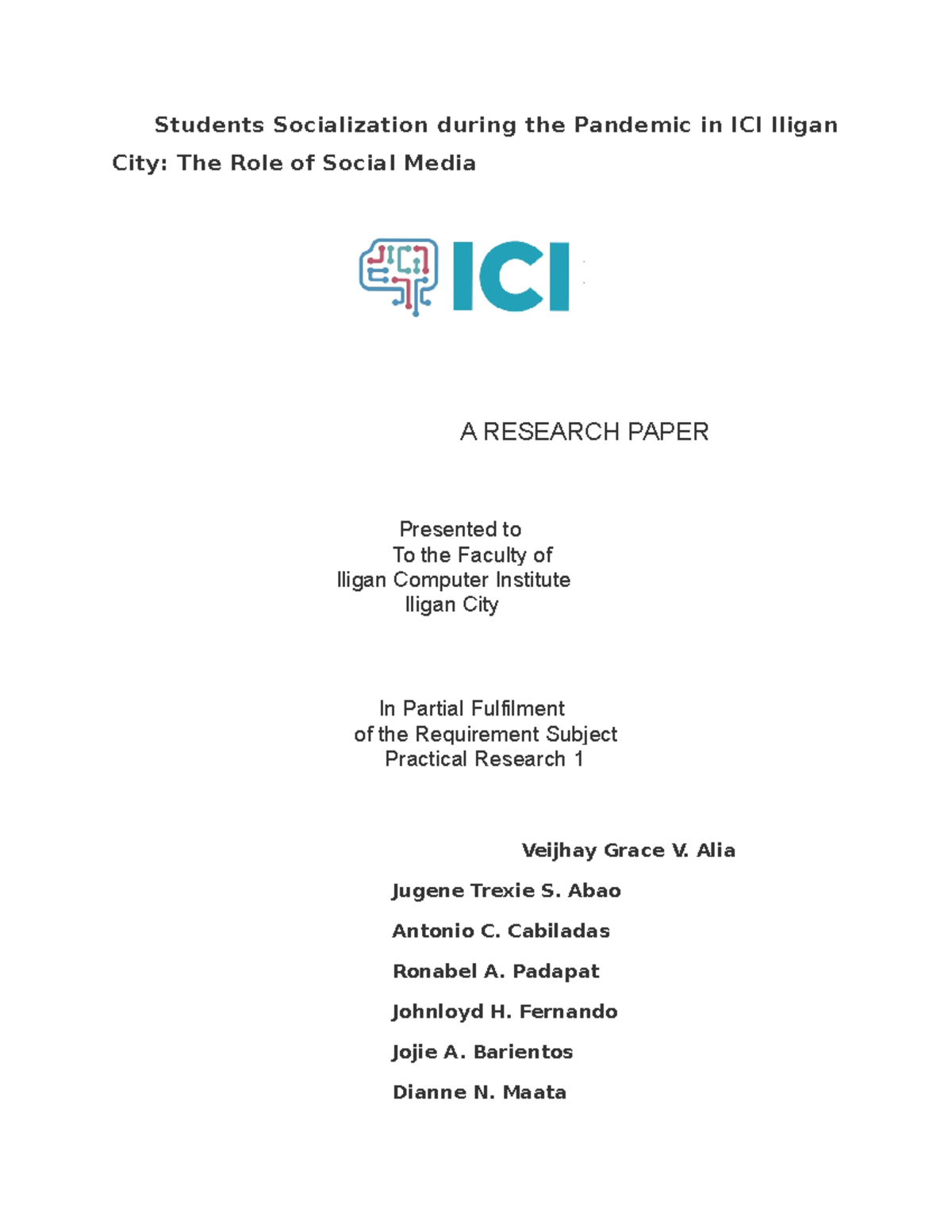 Group 1 Practical Reseacrch Chapter 1 2 - Students Socialization during ...