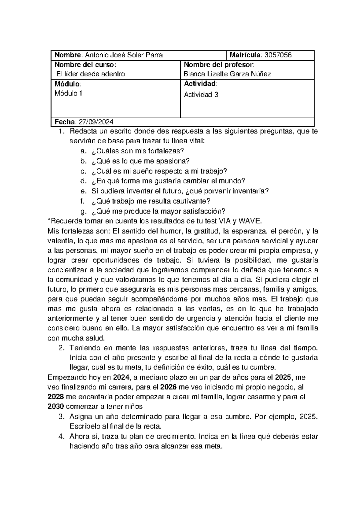 Actividad 3 El lider desde adentro - Nombre: Antonio José Soler Parra ...