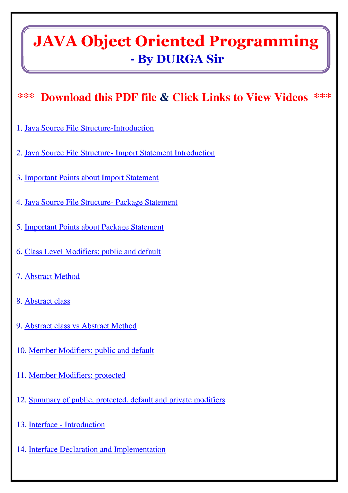 Java Oops Links By Durga Sir Pdf Download This Pdf File Click Links To View