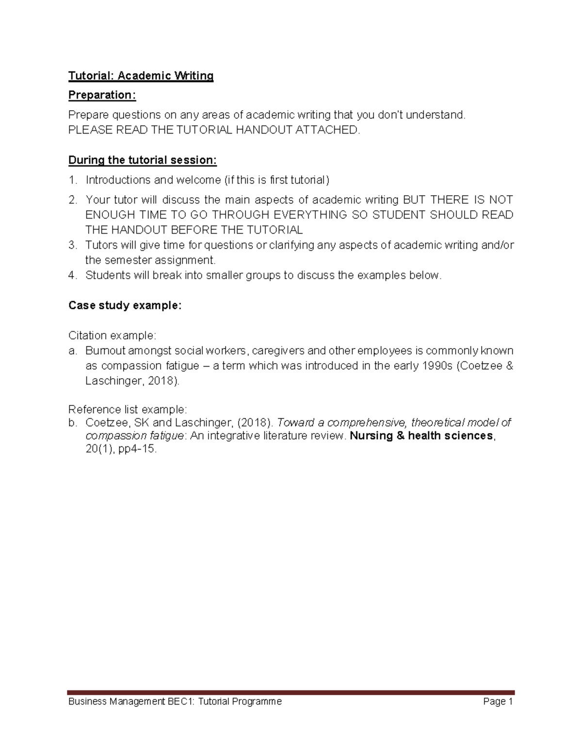 BEC1 Academic writing tutorial - Tutorial: Academic Writing Preparation ...