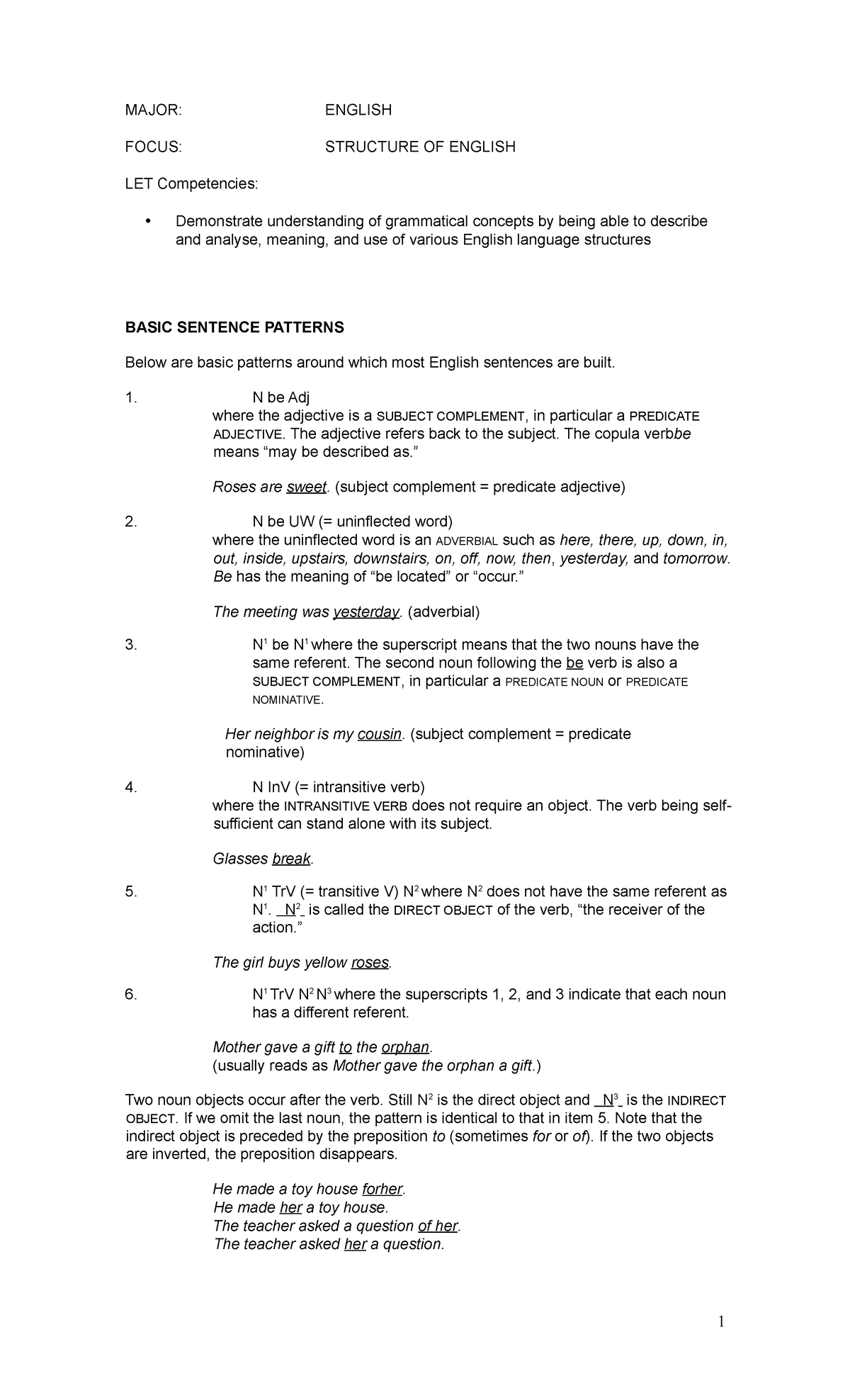 Structures Of English - Major: English Focus: Structure Of English Let 