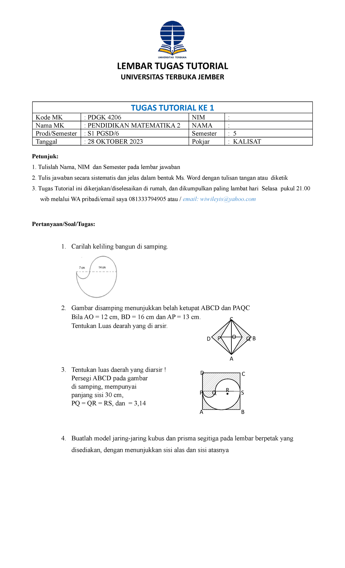 Tugas Tutorial 1 PDGK 4206 Pendidikan Matematika 2 - LEMBAR TUGAS ...