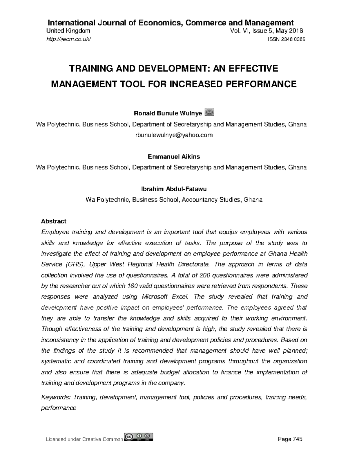 Training and development - International Journal of Economics, Commerce ...
