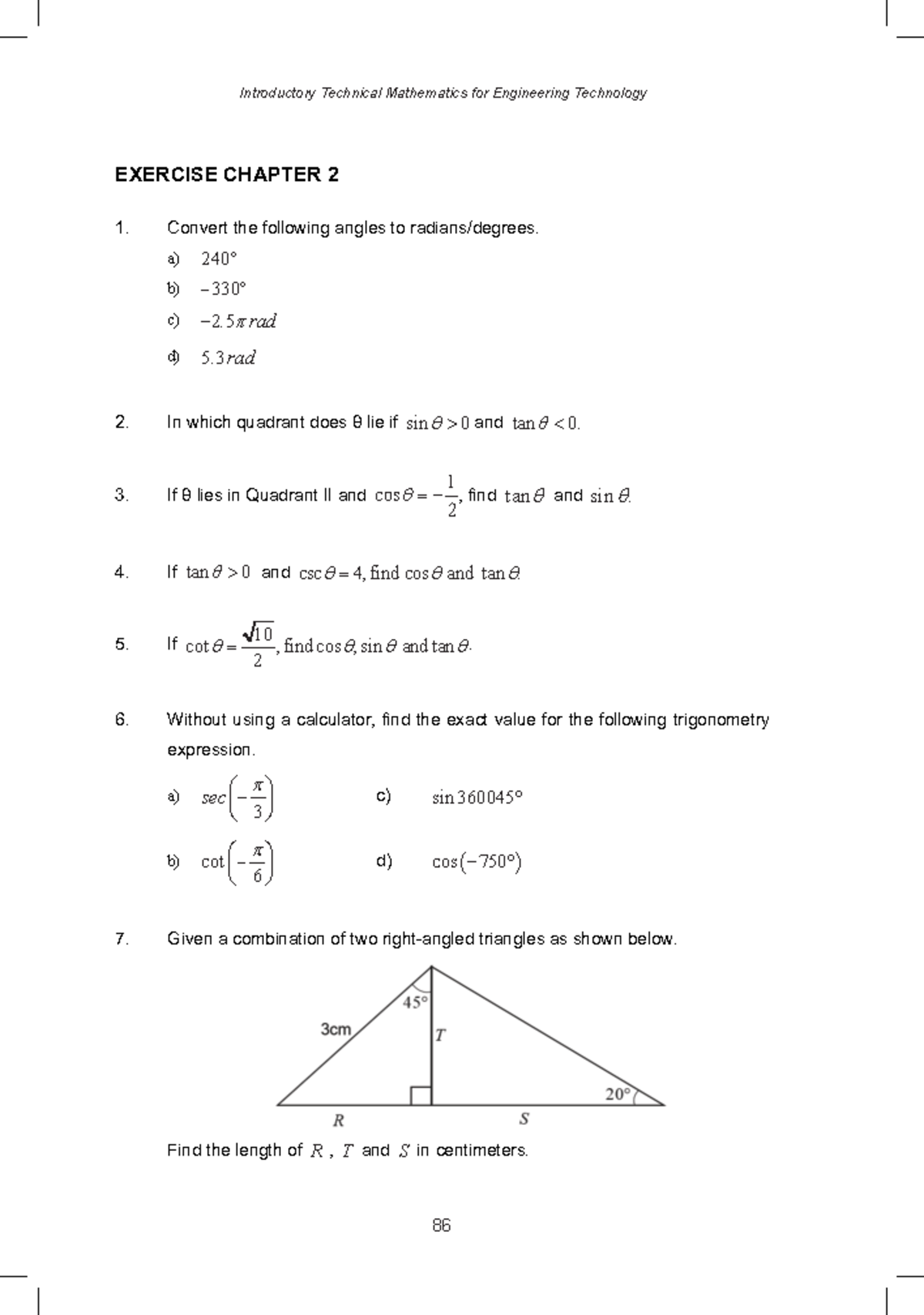 Exercise chapter 2 Q1 until Q7 - 86 Introductory Technical Mathematics ...