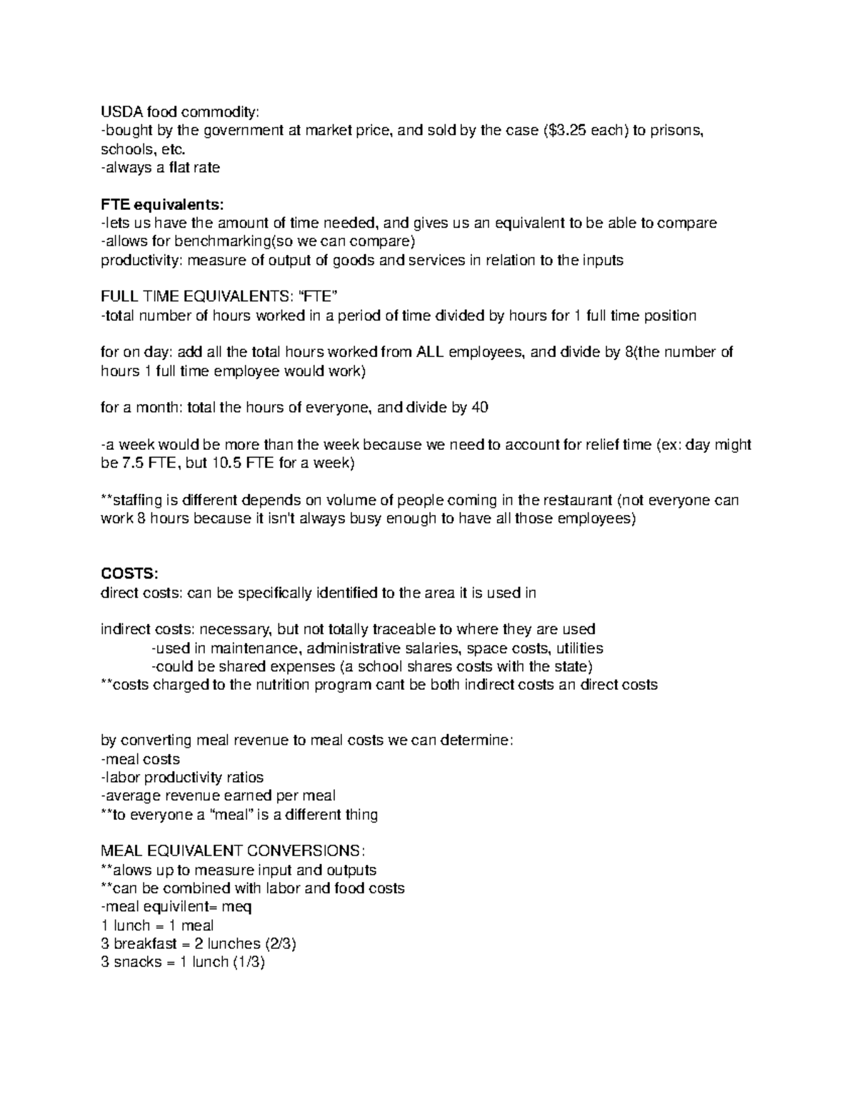 Costing notes - USDA food commodity: -bought by the government at ...
