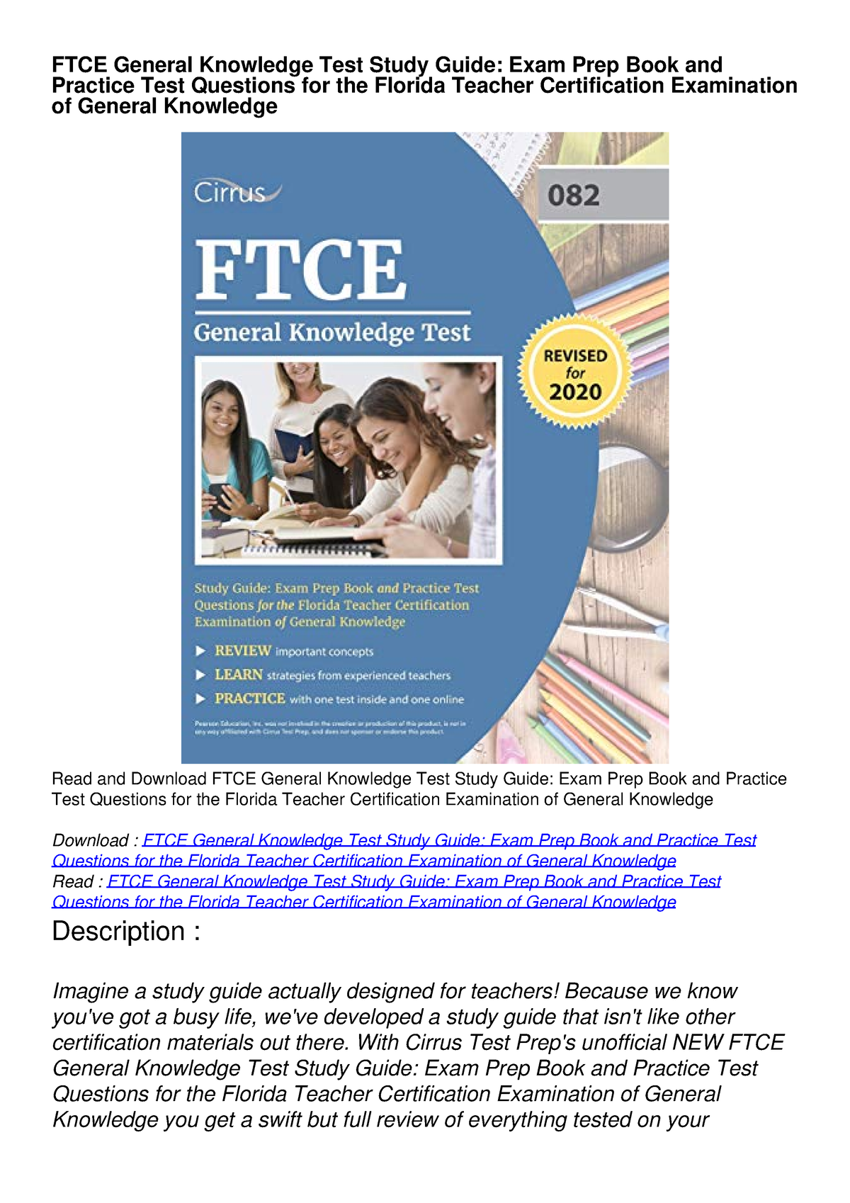 Get [PDF] Download FTCE General Knowledge Test Study Guide: Exam Prep ...