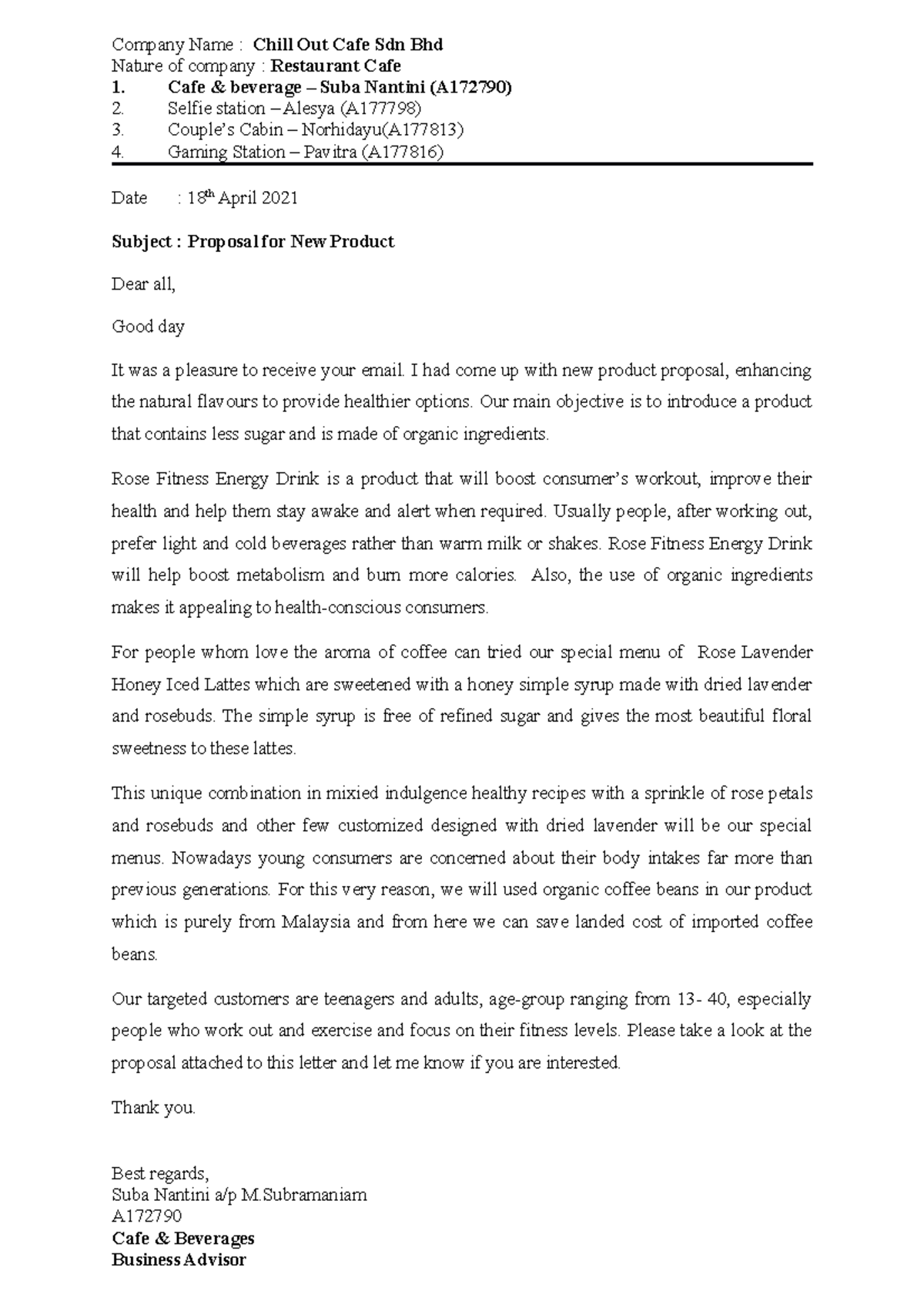 Chilled Out Cafe - cafe & beverage proposal email draft 3 - Company ...