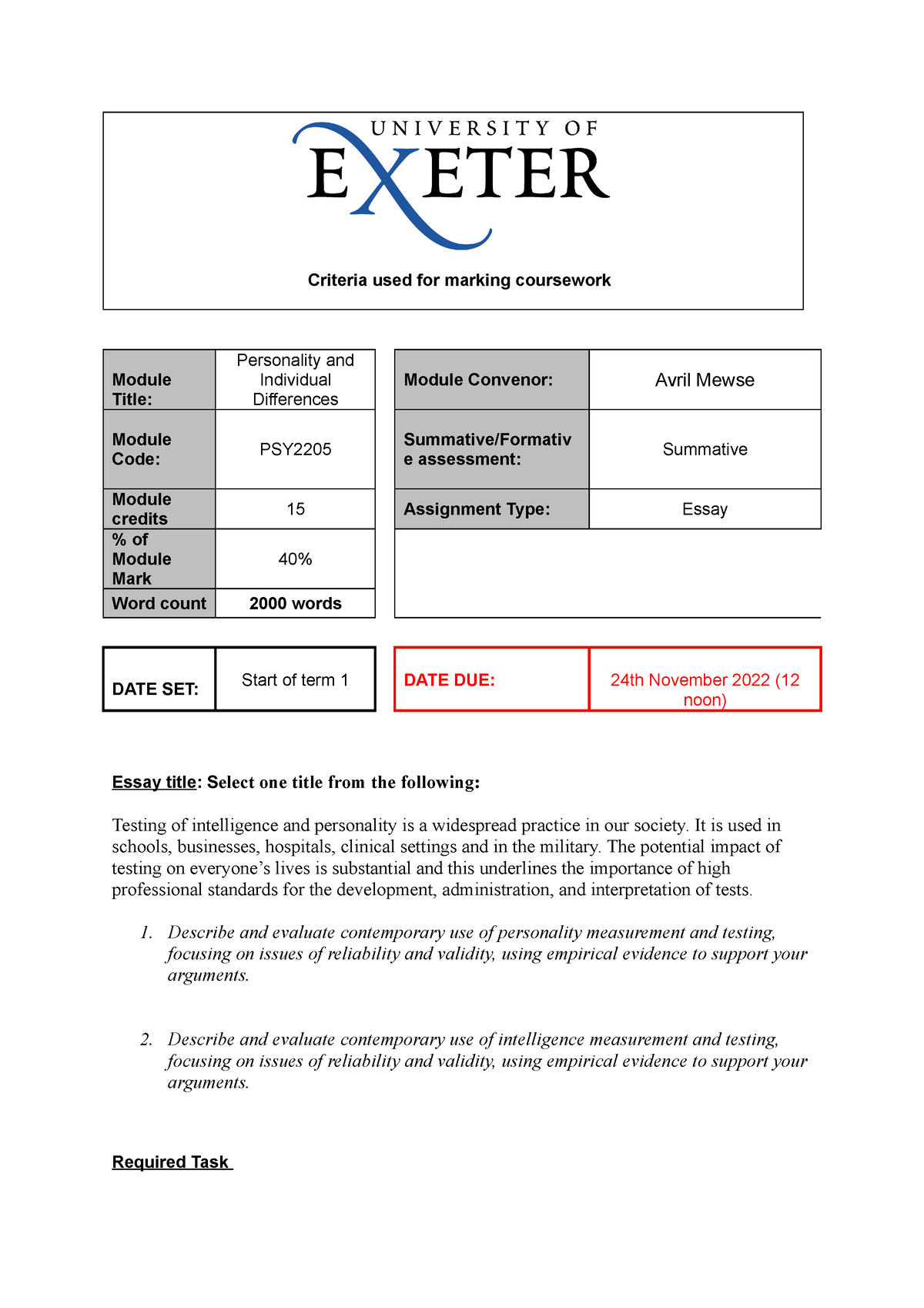 cii coursework marking