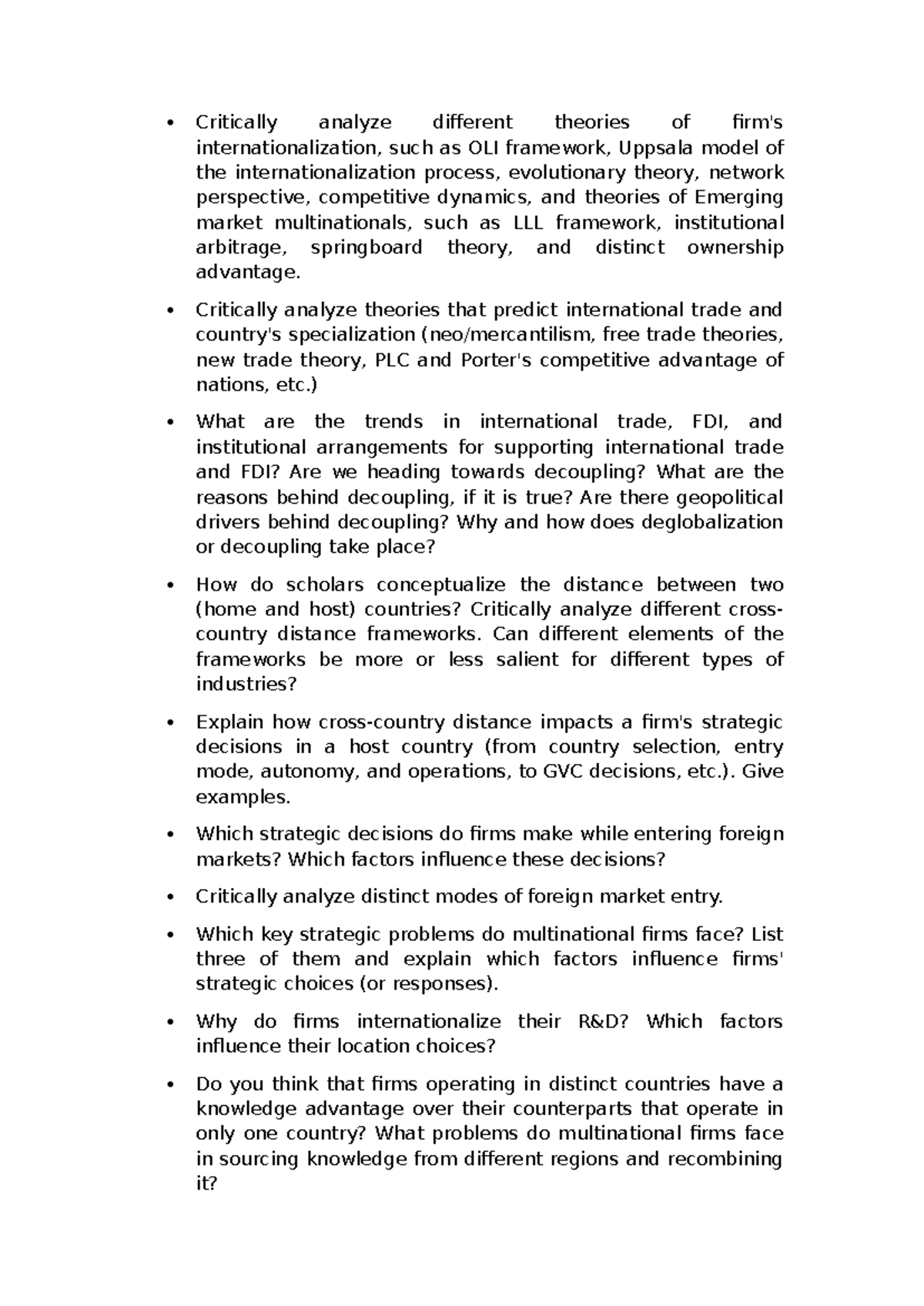 IBS Questions for revision - Critically analyze different theories of ...