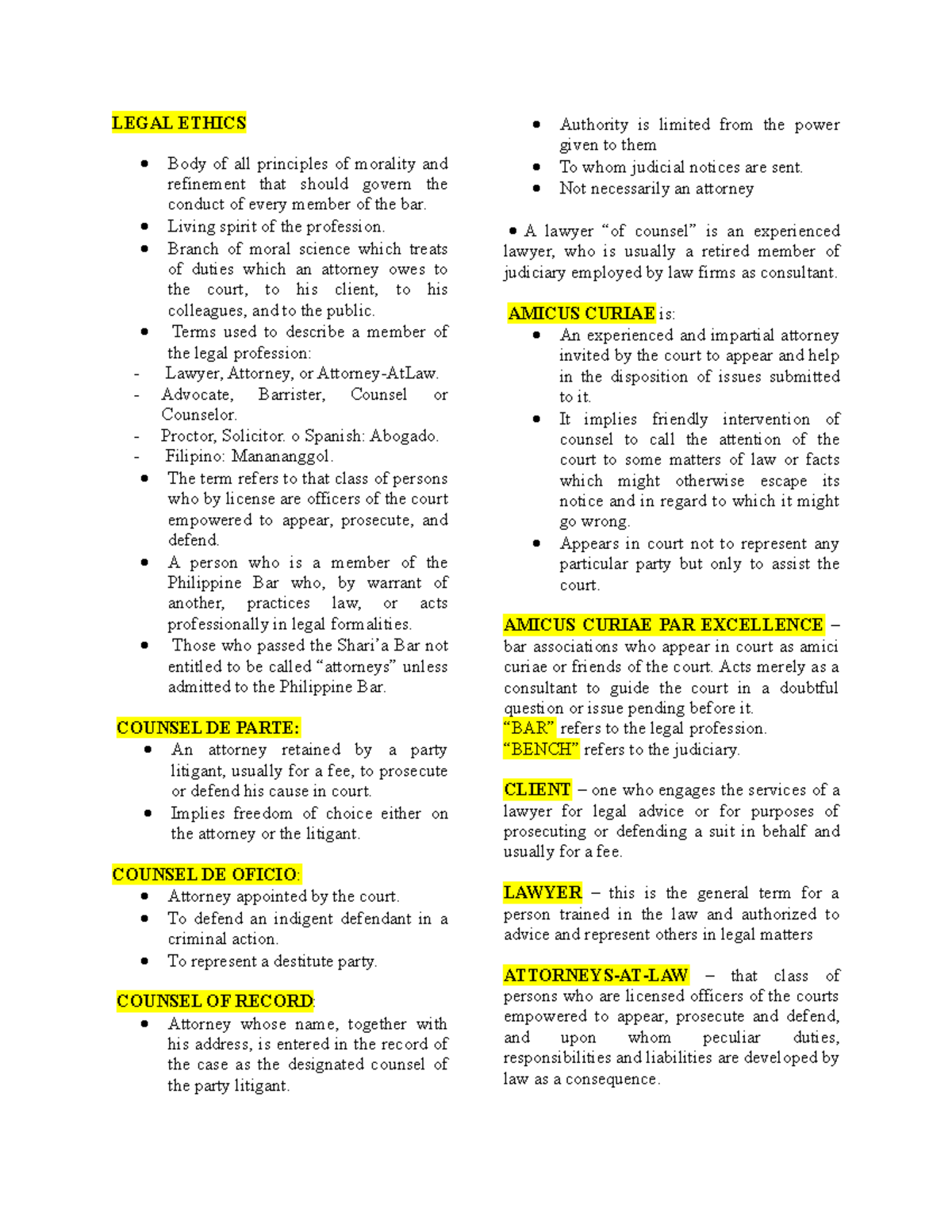 Basic Legal Education Reviewer - LEGAL ETHICS Body of all principles of ...