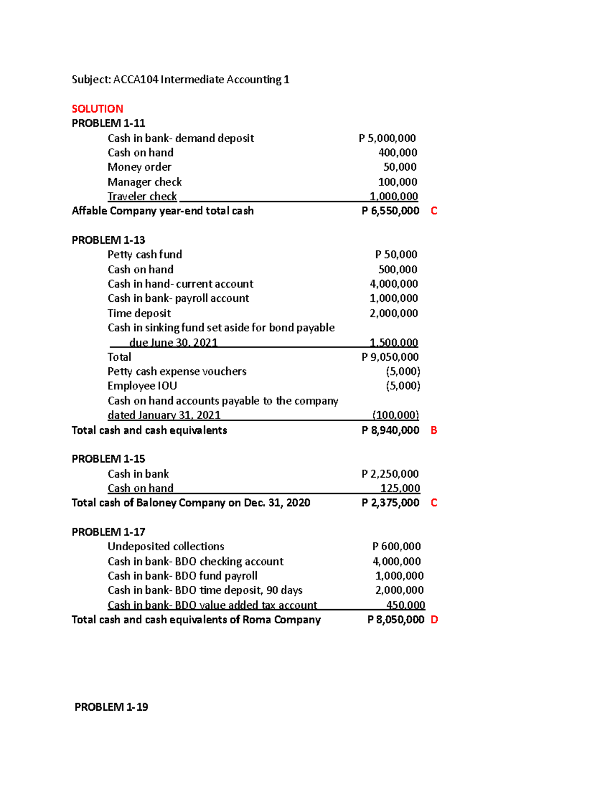 Intermediate Accounting Solution Problem 1-11 To 1-21 - Subject ...