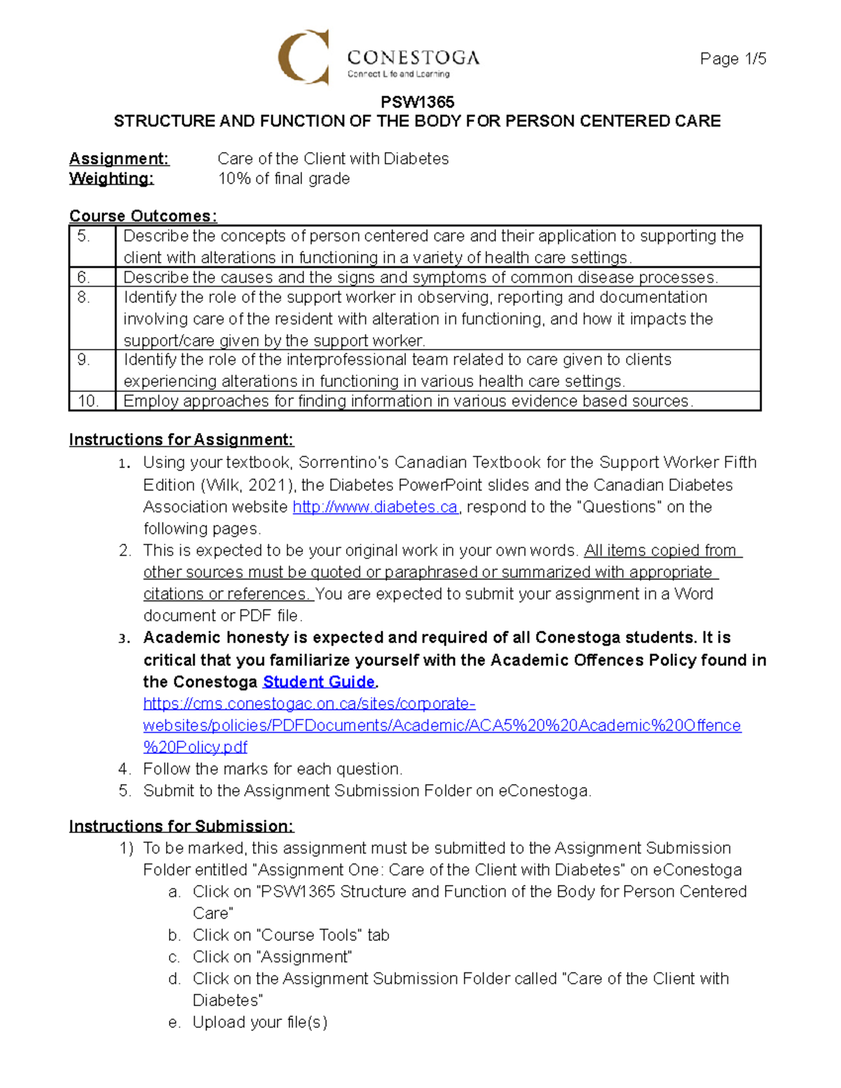 PSW1365 Care of Diabetes Assignment Revision F2022 1 - Page 1/ PSW ...