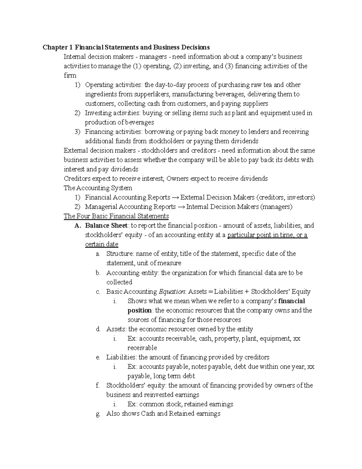 Chapter 1 Notes Honors Financial Accounting - Chapter 1 Financial ...