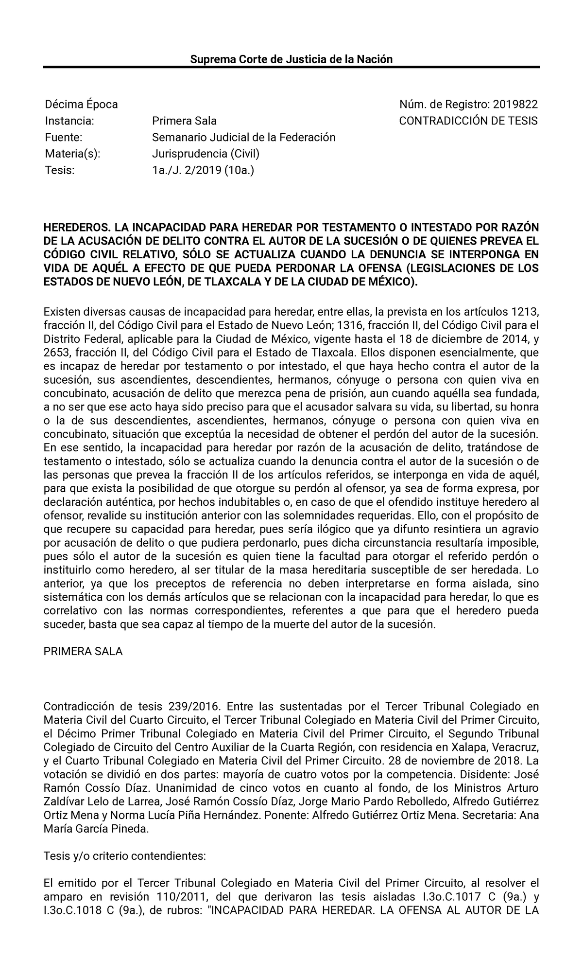 Semanario Judicial De La Federación - Contradicción De Tesis 239/2016 ...