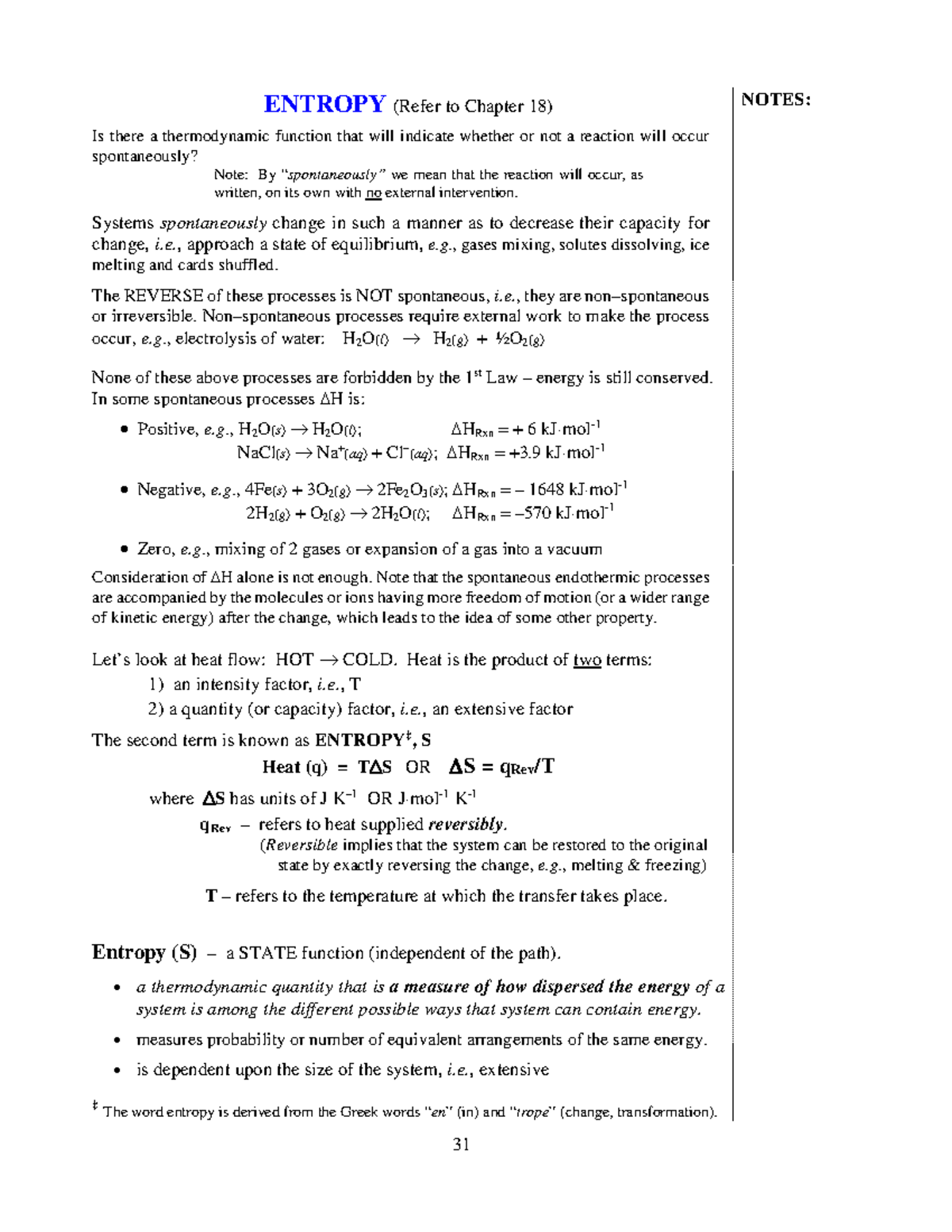 Thermodynamics W23 - chemistry - ENTROPY (Refer to Chapter 18) Is there ...
