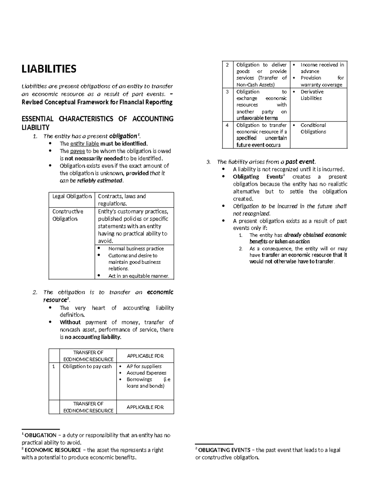 Chapter 1 - Liabilities - LIABILITIES Liabilities are present ...