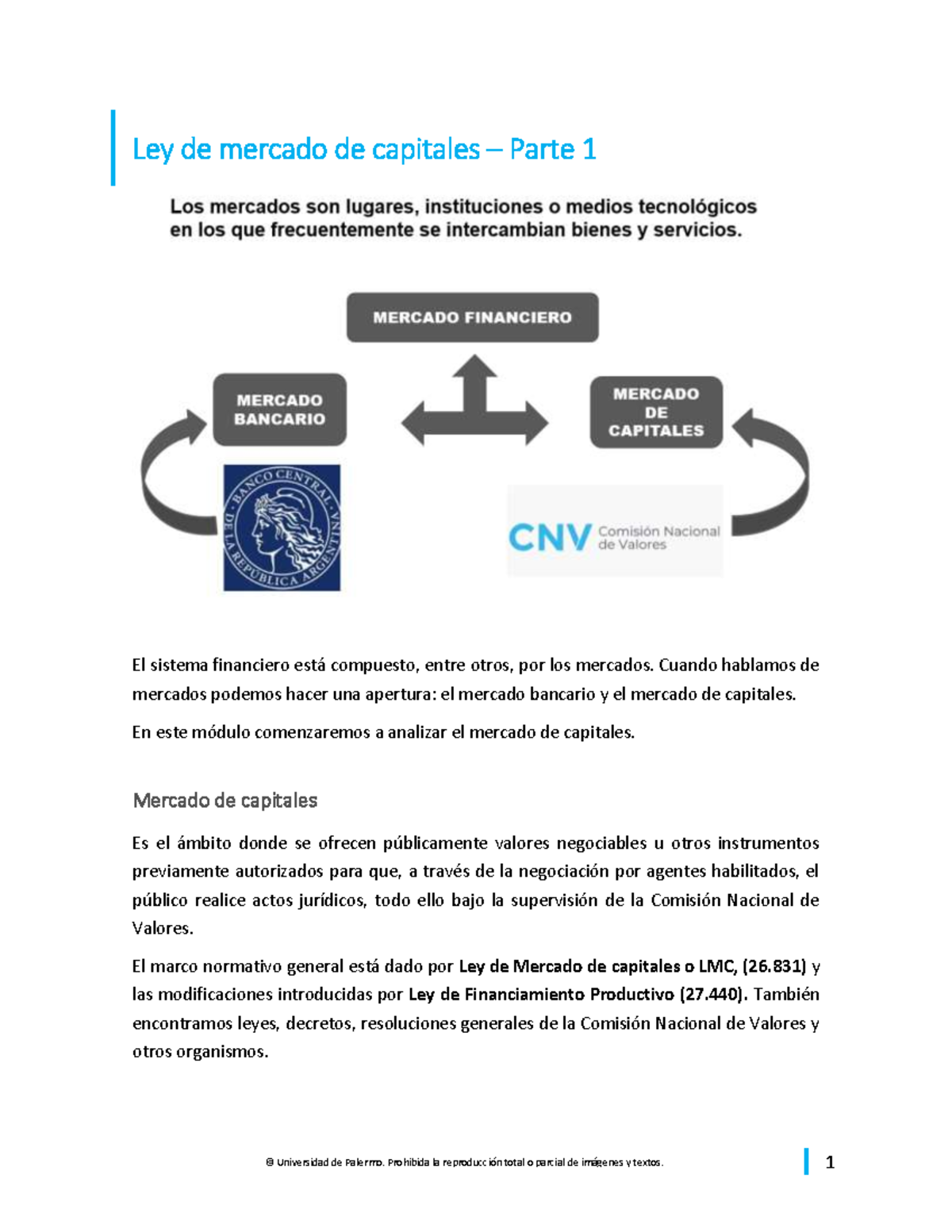 Derecho 21-4 - apuntes - Ley de mercado de capitales – Parte 1 El ...