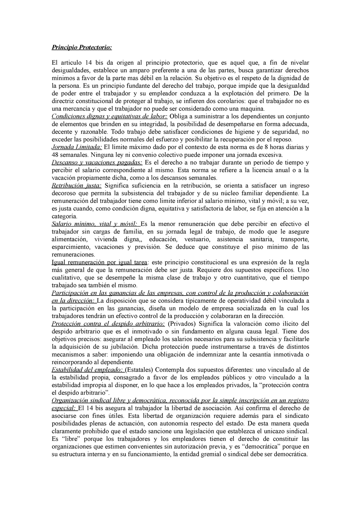 Resumen Principio Protectorio El Articulo 14 Bis Da Origen Al Principio Protectorio Que Es 0501