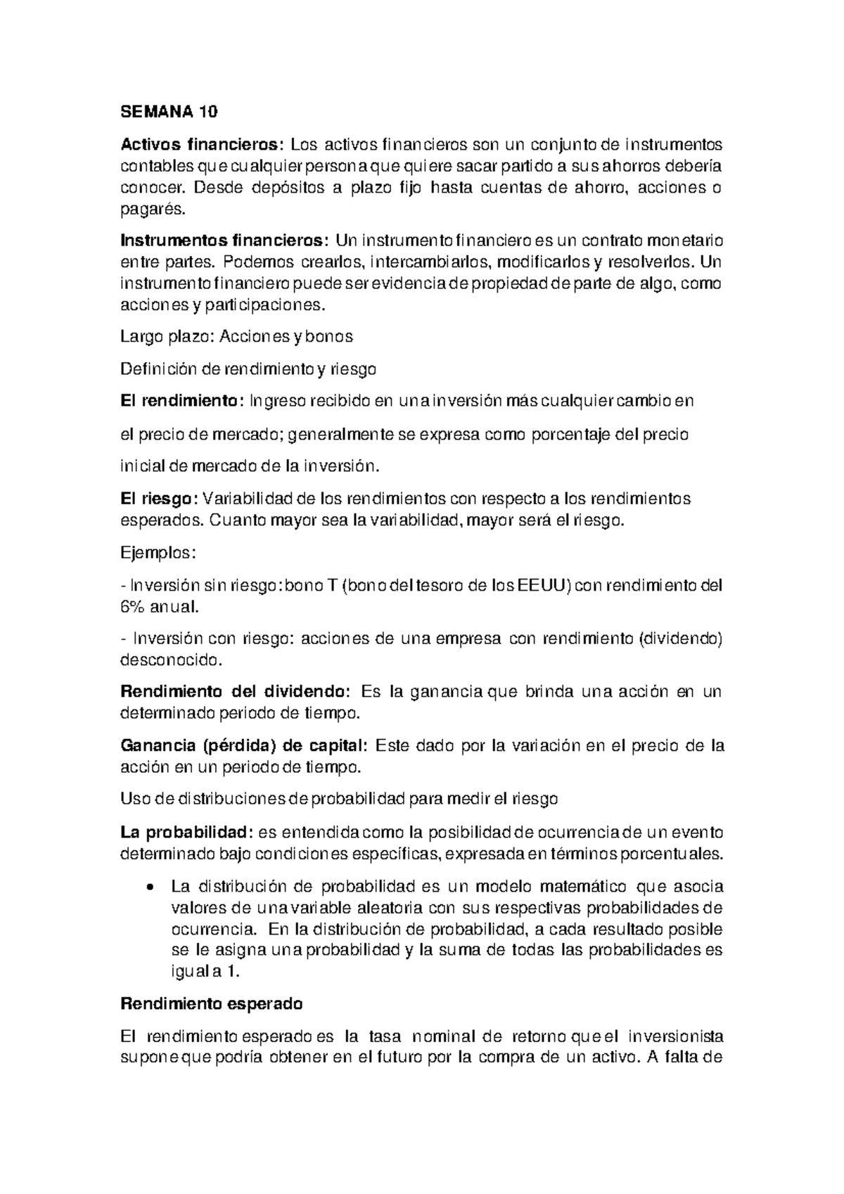 Semana 10 - ooooooooooooooooooooooooooo - SEMANA 10 Activos financieros ...