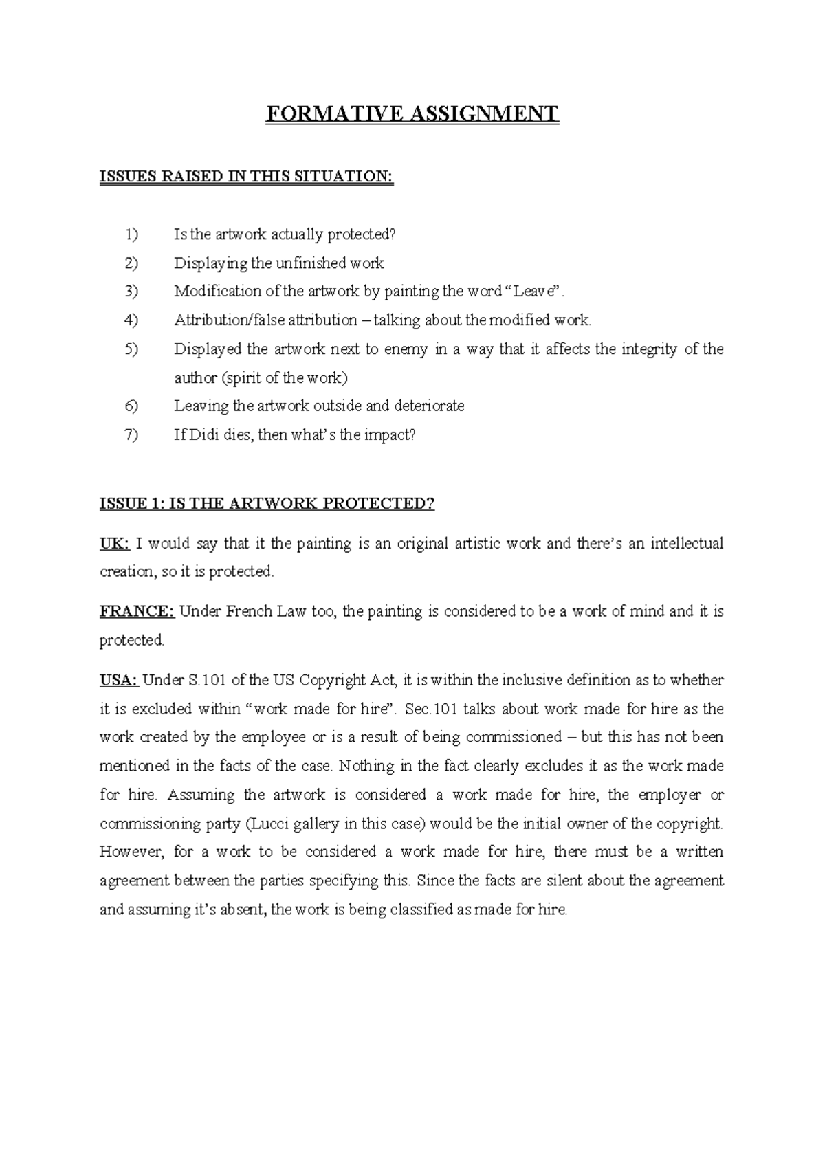 Formative Assignment ICCL - FORMATIVE ASSIGNMENT ISSUES RAISED IN THIS ...